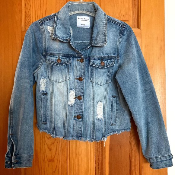 Salvaje Denim Jacket, Distressed, Jr. Large but Fits like a Small - Picture 1 of 3